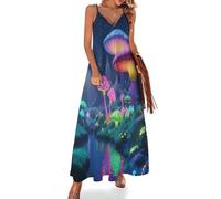 Vestido Largo Sin Mangas para Mujer, Vestidos Verano Cuello en V Bosque Setas Luminosas Falda Maxi de Tirantes Cuento Hadas Ensueño Vestido de Bohemio Elegante para Playa, Vacaciones y el Verano