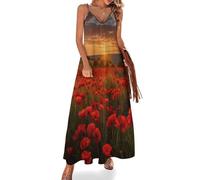 Vestido Largo Sin Mangas para Mujer, Vestidos Verano Cuello en V Horizonte Urbano Británico Falda Maxi de Tirantes Vestido de Bohemio Elegante para Playa, Vacaciones y el Verano