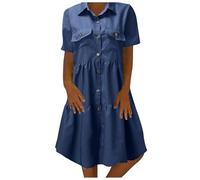 Vestido largo suelto de manga corta para mujer, estilo vaquero, con bolsillos y botones, Bu2., M