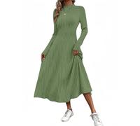 Vestido largo tipo túnica de punto de manga larga para mujer, suéter de punto acanalado de manga larga, vestido casual para otoño e invierno, verde, XXL