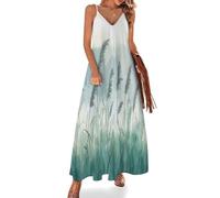 Vestido Largo Tirantes para Mujer, Pradera De Cielo De Ensueño Maxi Vestido de Bohemio Sin Mangas Cuello en V Cañas Vestidos Informal Ligero Transpirable para Vacaciones, Casual