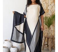Vestido Largo Tradicional de Medio para Mujer Talla Grande con Pañuelo, , Estampado Geométrico en , Elegante Vestido Largo, Murciélago, Ajuste Holgado, Mono Casual