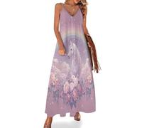 Vestido Largo Verano Mujer Caballo Blanco De Ensueño Maxi Vestido Sin Mangas Cuello en V Estilo De Cuento De Hadas Vestido de Tirantes Vestido Chaleco Informal para Viajes a la Playa