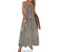 Vestido Largo Verano Mujer con Tirantes Flores Silvestres Y Hojas Maxi Vestido de Playa Sin Mangas Cuello en V Ramo De Flores Secas Vintage Vestido Línea A Elegante para Fiesta Boda Vacaciones