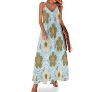 Vestido Largo Verano Mujer con Tirantes Patrón Ondas Florales con Lunares Maxi Vestido de Playa Sin Mangas Cuello en V Floral Retro Lunares Vestido Línea A Elegante para Fiesta Boda Vacaciones