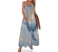 Vestido Largo Verano Mujer Lindos Fuegos Artificiales De Ballena Azul Maxi Vestido Sin Mangas Cuello en V Romántico Y Elegante Vestido de Tirantes Vestido Chaleco Informal para Viajes a la Playa