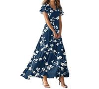 Vestido Largo Verano Mujer, Vestidos De Cocktail Mujer Elegantes Vestido Verano Vestidos Largo De Manga Corta con Cuello En V Y Estampado Floral Vintage para Estilo Fluido Corte En A Ideal para