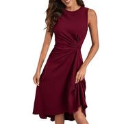 Vestido Largo Verano Mujer,Women's Summer Sleeveless Ruched Waist A Line High Midi Dress Faldas Blancas (Wine, L).