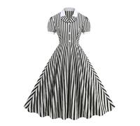 Vestido largo vintage a rayas blancas y negras para mujer, con botones, estilo años 50, acampanado, vestido acampanado, Negro, S