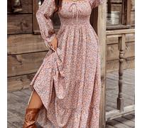 Vestido Largo Vintage de Tallas Grandes para Mujer - Vestido A-Line con Cuello Cuadrado, Tejido No Elástico para , Fiestas y Uso Diario - Elegantes Vestidos Florales en Talla Grande