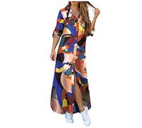 Vestido Largos de Manga Larga con Botones Mujer Bohemio Verano Nacional Fiesta Cuello en V Costura Wrap Maxi Vestidos Chic de Noche Playa Vacaciones Cóctel Falda Larga Talla Grande(E Multicolor,4XL)