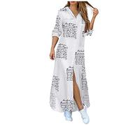 Vestido Largos de Manga Larga con Botones Mujer Bohemio Verano Nacional Fiesta Cuello en V Costura Wrap Maxi Vestidos Chic de Noche Playa Vacaciones Cóctel Falda Larga Talla Grande(E Blanco,5XL)