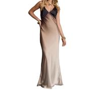 Vestido Lencero con Efecto Degradado Women's Summer Slip Dress Gradient Color Sleeveless Spaghetti Strap V-Neck Backless Slim Long Dress(Khaki,M)