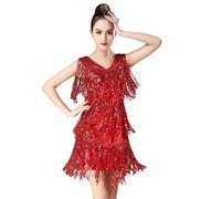 Vestido Lentejuelas Mujer Corto de BaileLatino Vestido Flecos Mujer Swing Flapper Clásica Tango SalsaSamba con Mangas los Años 20 para Cócteles Graduación Carnival Club Party (Red, L)