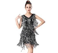 Vestido Lentejuelas Mujer Corto de BaileLatino Vestido Flecos Mujer Swing Flapper Clásica Tango SalsaSamba con Mangas los Años 20 para Cócteles Graduación Carnival Club Party (Dark Gray, XXL)