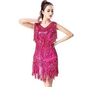 Vestido Lentejuelas Mujer Corto de BaileLatino Vestido Flecos Mujer Swing Flapper Clásica Tango SalsaSamba con Mangas los Años 20 para Cócteles Graduación Carnival Club Party (M)