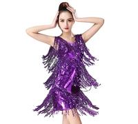 Vestido Lentejuelas Mujer Corto de BaileLatino Vestido Flecos Mujer Swing Flapper Clásica Tango SalsaSamba con Mangas los Años 20 para Cócteles Graduación Carnival Club Party (Purple, L)