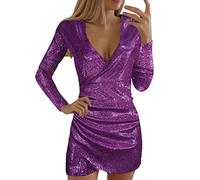 Vestido Lentejuelas Mujer Fiesta Vestido Elegante Corto Sexy Invitada Boda Vestidos Elegantes Manga Larga Brillante Nochevieja Noche Cuello En V Dresses Coctel Vintage Casual Otoño E Invierno