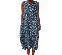 Vestido Lino Sintético Mujer Verano Sin Mangas Vestidos Largos Anchos Playa Algodón con Bolsillos Midi Boho Holgado Suelto para Tripa Tallas Grandes Dresses Verano Casual Largo Fresco con Bolsillos