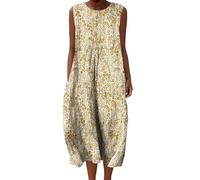 Vestido Lino Sintético Mujer Verano Sin Mangas Vestidos Largos Anchos Playa Algodón con Bolsillos Midi Boho Holgado Suelto para Tripa Tallas Grandes Dresses Verano Casual Largo Fresco con Bolsillos