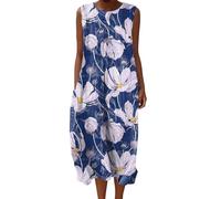 Vestido Lino Sintético Mujer Verano Sin Mangas Vestidos Largos Anchos Playa Algodón con Bolsillos Midi Boho Holgado Suelto para Tripa Tallas Grandes Dresses Verano Casual Largo Fresco con Bolsillos