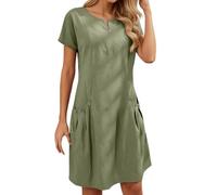 Vestido Lino Y Algodón Mujer Tallas Grandes Holgados Baggy Vestido Largo Mujer Manga Corta Elegantes Y Comodos Verano Otoño Formales Playa Ceremonia Long Dress (Green, XXXXL)