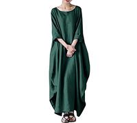 Vestido Lino Y Algodón Mujer Tallas Grandes Holgados Baggy Vestidos Largos Mujer Elegantes Y Comodos Otoño Verano Formales Playa Ceremonia Long Dress (Green, XXXXL)