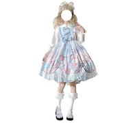 Vestido Lolita para niñas, bonito estampado de conejo, con lazo, sin mangas, vestido de estilo japonés, acampanado, vestido de fiesta de princesa, azul, 38
