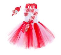 Vestido Mama Noel Bebe, Vestido de Fiesta para niñas con Diadema, Vestido Festivo con tutú para niñas pequeñas, Elegante Atuendo sin Mangas. (Red, L)