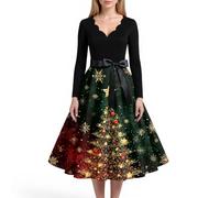 Vestido Mama Noel Mujer, Largo Elegante Jerséis Disfraz Navidad, Elegantes Hortera Largos Lentejuelas Woman Jersei Casual Manga Luces Jersey Familiares Dress Jersey Navidad Mujer, L