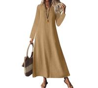 Vestido Manga Larga Mujer a Line Fiesta Casual Primavera Vestidos Estampados Invitada Ropa Mujer Camiseros Colores Lisos Dresses Simple Sexy Halloween 2#marrón Claro XXL