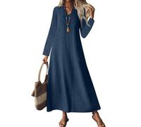 Vestido Manga Larga Mujer Slim Fit Coctel Retro Invierno Vestidos Floral Invitada Ropa Mujer a Line Colores Lisos Dresses Elegantes Business Halloween 2#Marina de Guerra L