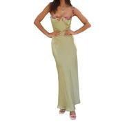 Vestido Maxi Bordado Floral con Tirantes Finos de satén Sexy de Verano para Mujer Vestido Midi con Escote en Forma de