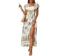 Vestido Maxi para Mujer Atlas De Ciencia Retro Vestido Largo de Manga Volantes Mariposa Monarca Polilla Lunar Vestidos de Playa Cuello Cuadrado con Abertura para Fiesta Boda Vacaciones