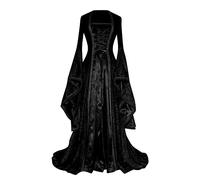 Vestido Medieval Corto Sólido Largo Princesa Ropa Casco De Caballero Medieval Con Movible (Negro, L)
