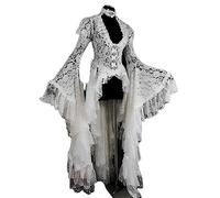 Vestido medieval de encaje para mujer, blanco, vestido renacentista, vintage, ultrafino, maxivestido con mangas de trompeta, hueco, irregular, vestido de moda, vestido de fiesta, smoking, Halloween