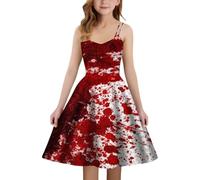 Vestido medieval de Halloween con estampado manchado de sangre, línea A, sin tirantes, disfraz de fiesta para elegante vestido de noche gótico (rojo, 13-14 años)