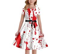 Vestido medieval de Halloween con estampado sangre para niñas, corte A, sin tirantes, elegante vestido formal gótico. Faldas Largas Elegantes