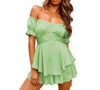 Vestido Medieval Mujer, Disfraz Pirata Mujer, Mono Corto Sexy con Tirantes, Color Liso, Cuello Redondo, Manga Corta, Europa Y Estados Unidos