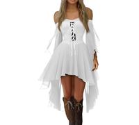 Vestido Medieval Mujer Manga Larga Annabelle Disfraz Halloween Mujer Gotico Invierno Encaje Faldas Novia Cadaver Puffy Sexy Disfraz Princesa Murcielago Otoño Moderno 2#Blanco M