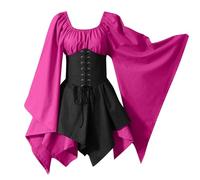 Vestido Medieval Mujer Manga Larga Malefica Disfraz Halloween Mujer Murcielago Primavera Hechicera Faldas Vampiro Strappy Gotico Vestidos De Fiesta Irregular Invierno Elegante 2#rosa fuerte M