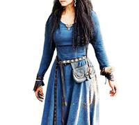 Vestido Medieval Mujer Manga Larga Maxi Bata Vintage Hada Elven Vestido Renacimiento Celta Vikingo Gótico Ropa Fantasía Bola -Azul,S