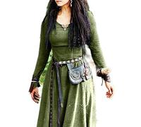 Vestido Medieval Mujer Manga Larga Maxi Túnica Vintage Hada Elfo Vestido Renacimiento Celta Vikingo Gótico Ropa Fantasía Bola -Verde,S