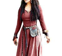 Vestido Medieval Mujer Manga Larga Maxi Túnica Vintage Hada Elfo Vestido Renacimiento Celta Vikingo Gótico Ropa Fantasía Bola -Vino Rojo,L