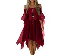 Vestido Medieval Mujer Manga Larga Novia Cadaver Disfraz Halloween Mujer Gotico Otoño Dracula Vestidos Vampiro Sin Mangas Renacentista Vestidos De Fiesta Hechicera Invierno Moderno 2#Rojo Intenso XL