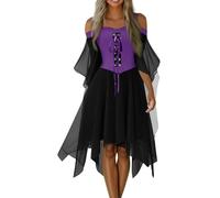 Vestido Medieval Mujer Sin Mangas Bruja Disfraz Halloween Mujer Renacentista Primavera Hechicera Vestidos Annabelle Puffy Gotico Vestidos De Fiesta Dracula Invierno Étnico 2#púrpura S