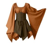Vestido Medieval Mujer Sin Mangas Malefica Disfraz Halloween Mujer Gotico Otoño Hechicera Vestidos Annabelle Strappy Pirata Vestidos De Fiesta Irregular Primavera Elegante 2#Caqui XXL