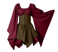 Vestido Medieval Mujer Sin Mangas Malefica Disfraz Halloween Mujer Murcielago Primavera Dracula Vestidos Novia Cadaver Puffy Gotico Disfraz Princesa Hechicera Otoño Sencillo 2#vino XL