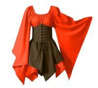 Vestido Medieval Mujer Sin Mangas Malefica Disfraz Halloween Mujer Pirata Primavera Hechicera Vestidos Annabelle Strapless Sexy Disfraz Princesa Murcielago Otoño Elegante 2#Naranja XXL
