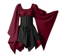 Vestido Medieval Mujer Sin Mangas Vampiro Disfraz Halloween Mujer Gotico Otoño Victoriana Vestidos Novia Cadaver Puffy Pirata Vestidos De Fiesta Hechicera Invierno Moderno 2#Vino XL